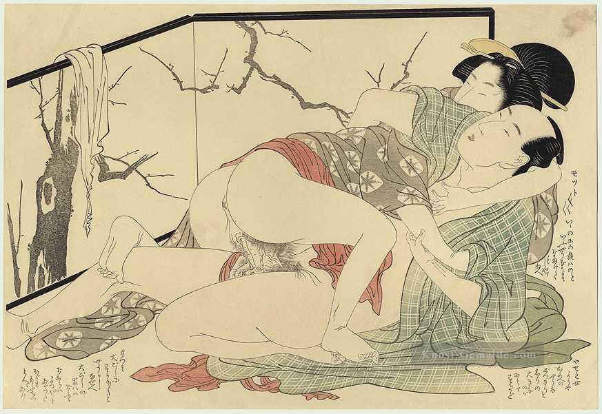 Liebhaber vor einem Bildschirm Kitagawa Utamaro Sexuell Ölgemälde